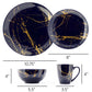 Elama Fine Marble 16 Piece Porcelain Dinnerware Set Dark Blue w Gold Veining