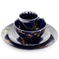Elama Fine Marble 16 Piece Porcelain Dinnerware Set Dark Blue w Gold Veining