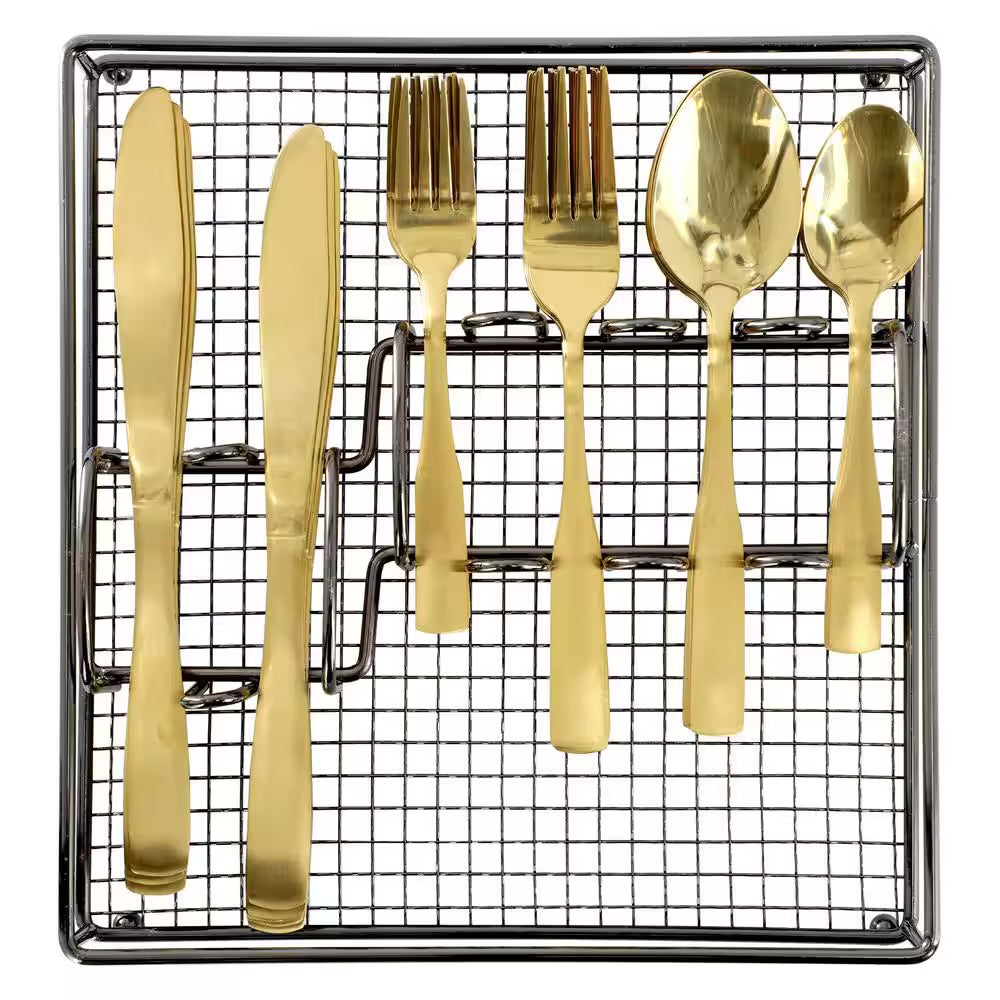 Gibson Home Abbeville 41 Piece Stainless Steel Flatware Set in Gold w Wire Caddy