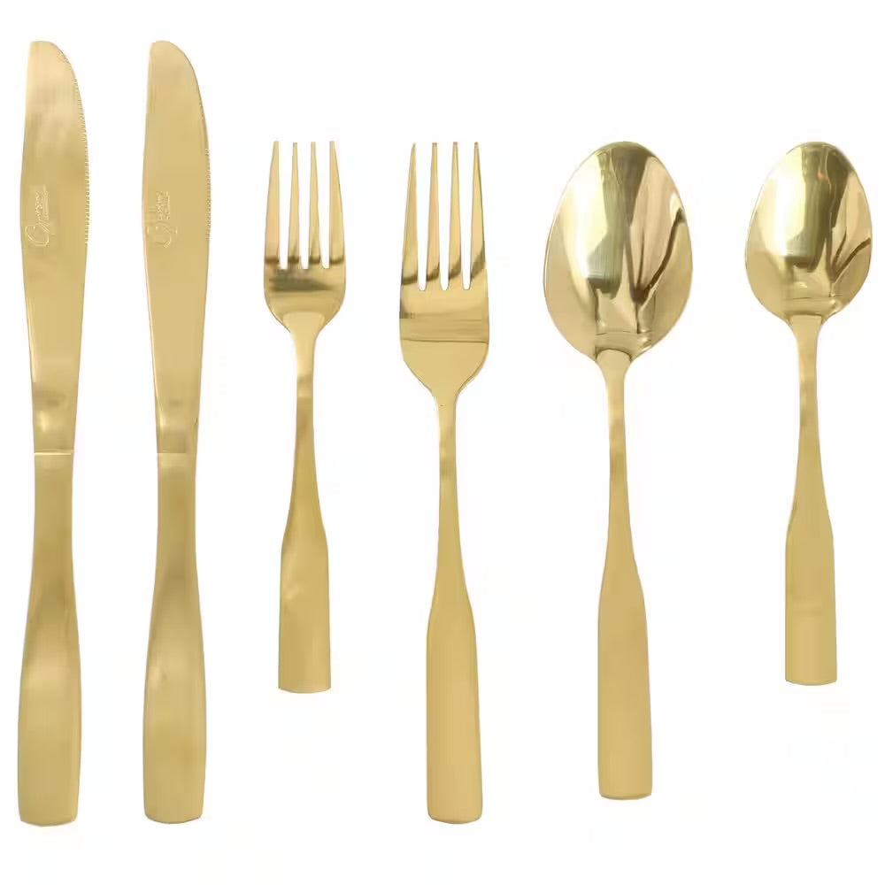 Gibson Home Abbeville 41 Piece Stainless Steel Flatware Set in Gold w Wire Caddy