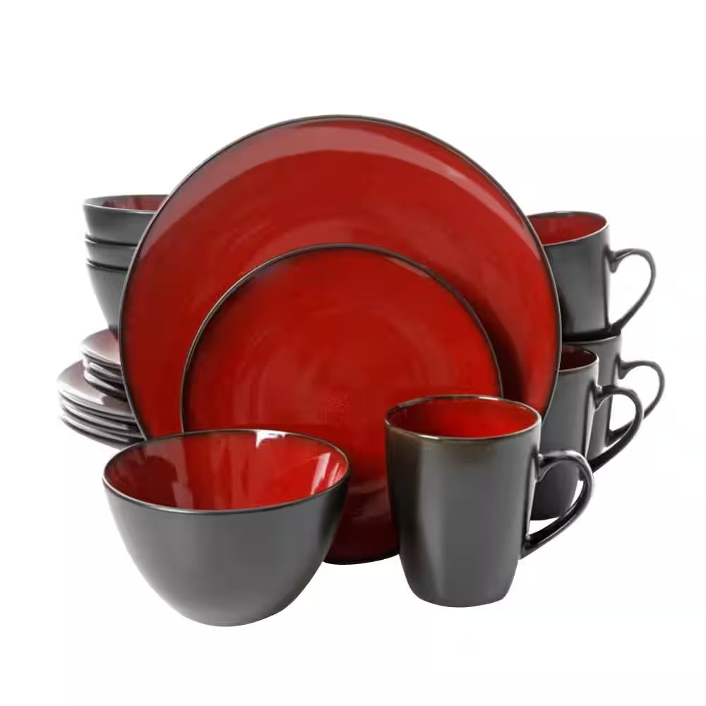 Gibson Soho Lounge Round 16-Piece Glazed Red Stoneware Dinnerware Set Burgundy