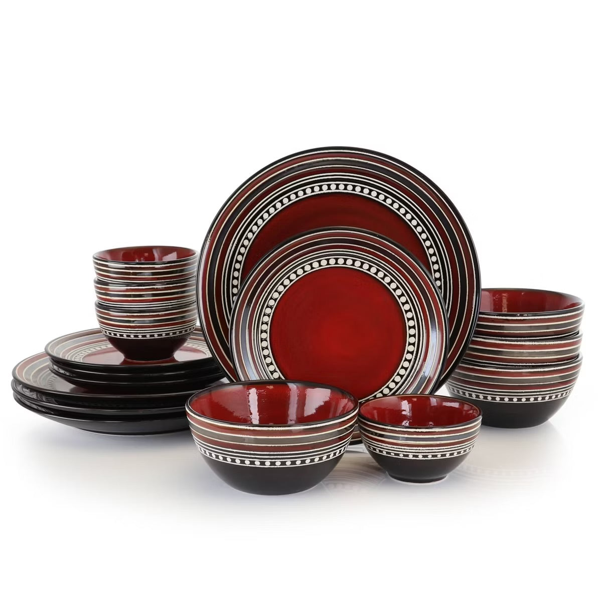 Gibson Elite Cafe Versailles 16 pc Double Bowl Dinnerware Set - Red