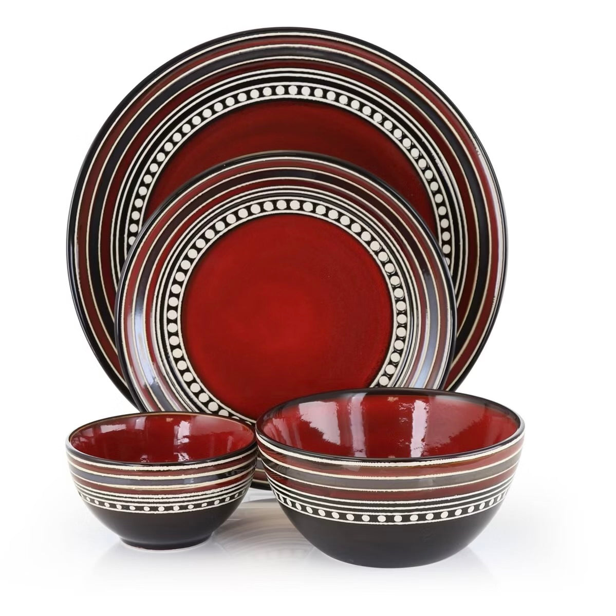 Gibson Elite Cafe Versailles 16 pc Double Bowl Dinnerware Set - Red