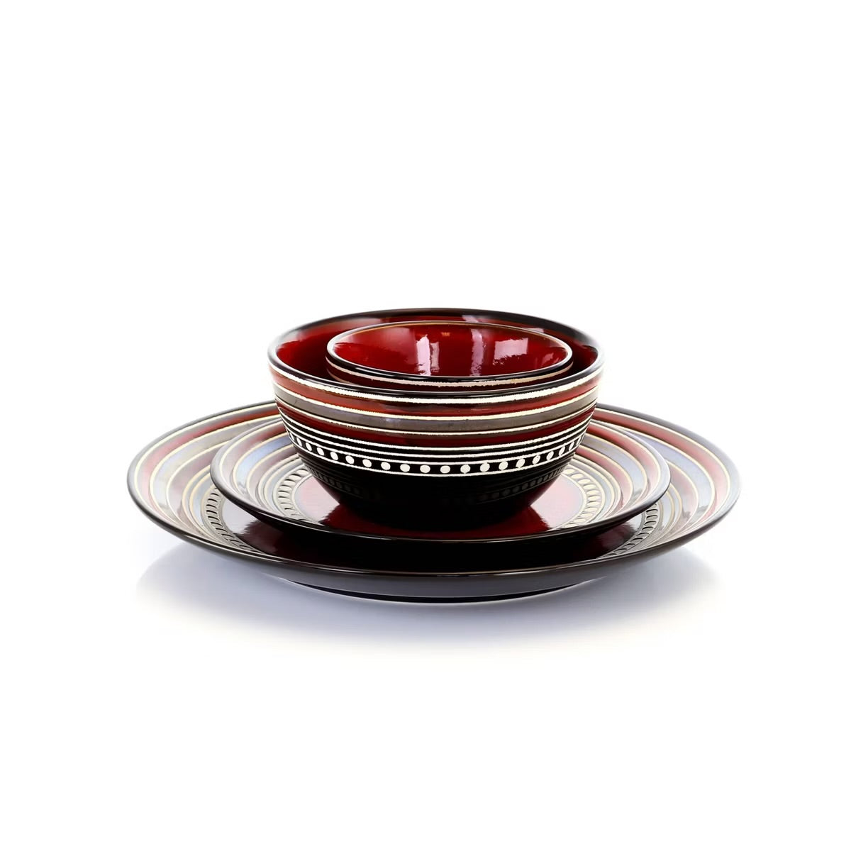 Gibson Elite Cafe Versailles 16 pc Double Bowl Dinnerware Set - Red