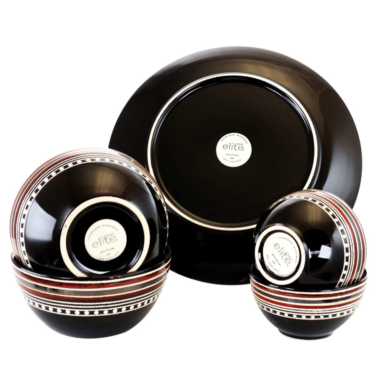 Gibson Elite Cafe Versailles 16 pc Double Bowl Dinnerware Set - Red
