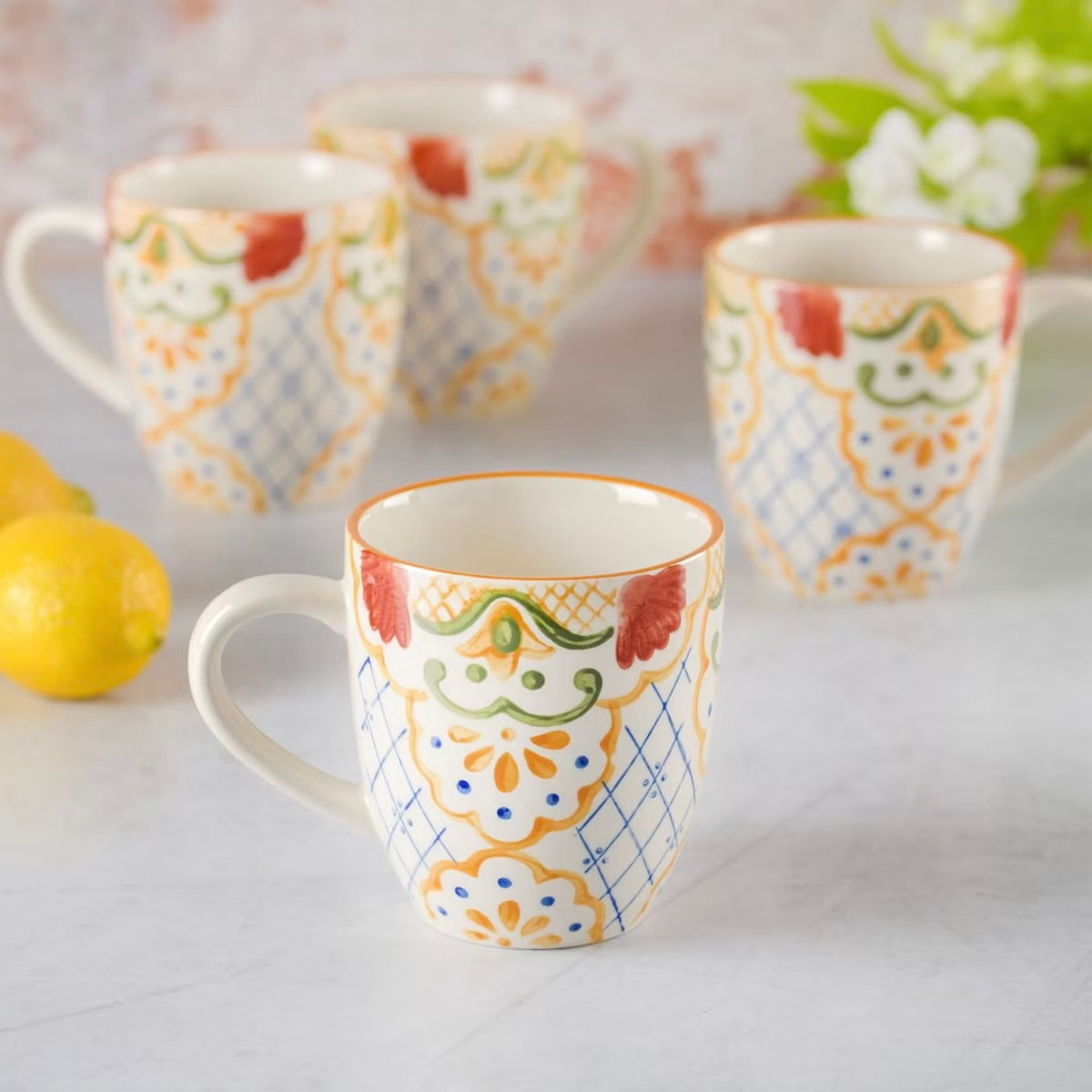 Laurie Gates Tierra Mosaic 4 Piece 17.4 oz Hand Painted Stoneware Mug Set