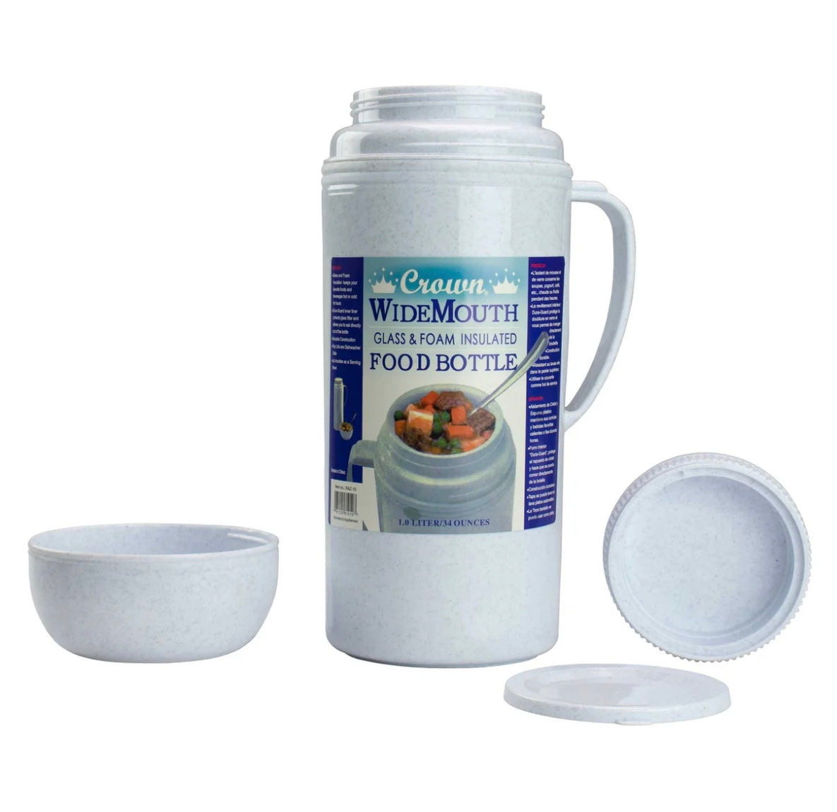 Brentwood 1.0 Liter / 34 oz Wide Mouth Foam Glass Vacuum Insulated Food Thermos