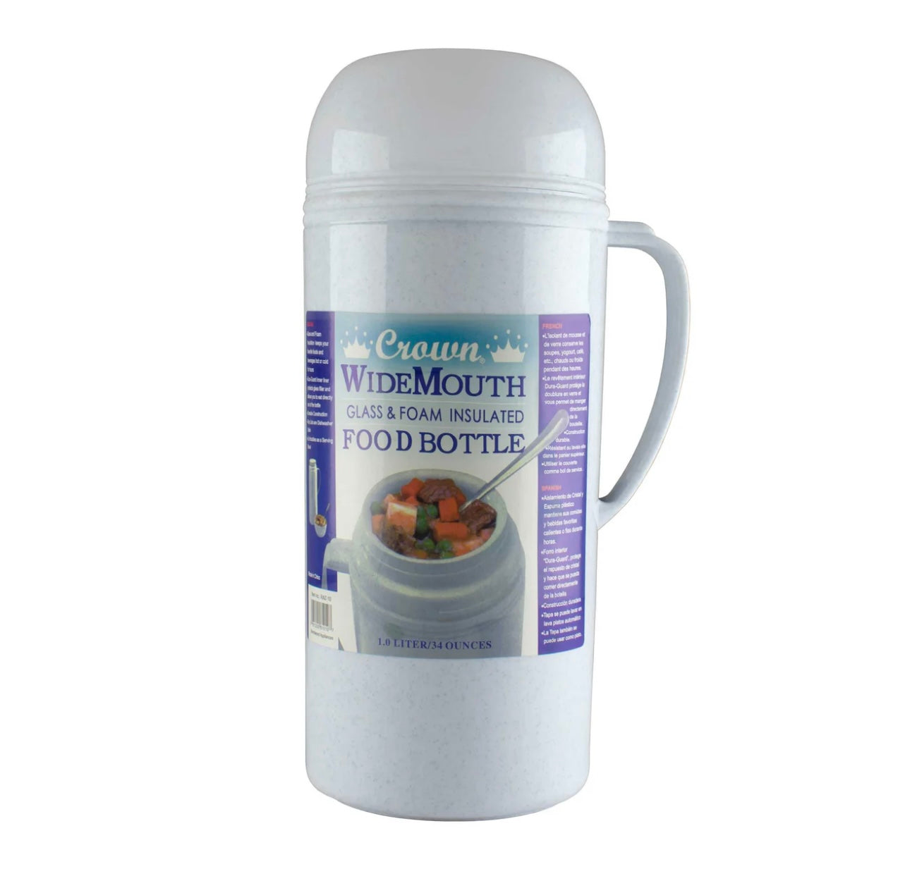 Brentwood 1.0 Liter / 34 oz Wide Mouth Foam Glass Vacuum Insulated Food Thermos