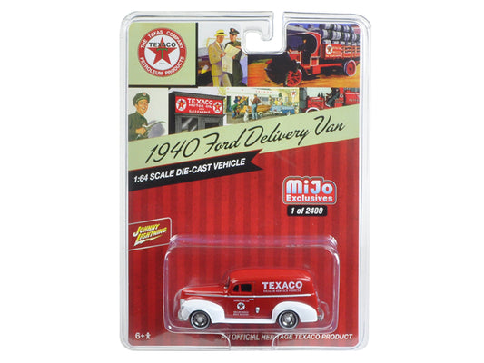 1940 Ford Delivery Van Texaco Red 1/64 Diecast Car Johnny Lightning