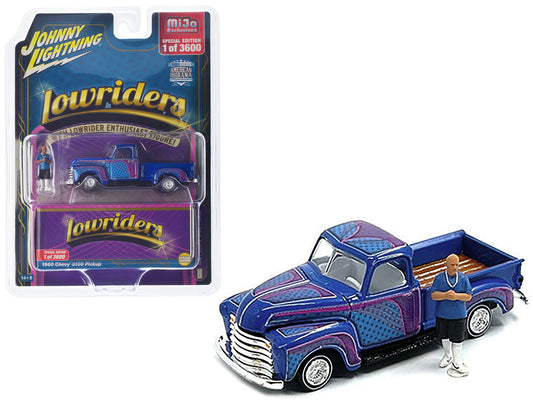 1950 Chevrolet 3100 Pickup Truck Lowrider Blue w Graphics Diecast Figure Limite