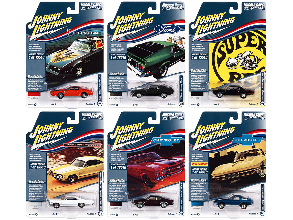 Muscle Cars USA 2022 Set A of 6 Pcs Release 1 1/64 Diecast Cars Johnny Lightnin