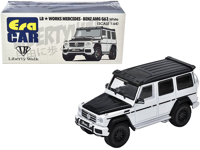 Mercedes-Benz AMG G63 LB Works Wagon White w Carbon Hood Black Top 1/64 Diecast
