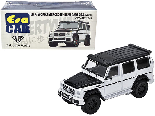 Mercedes-Benz AMG G63 LB Works Wagon White w Carbon Hood Black Top 1/64 Diecast