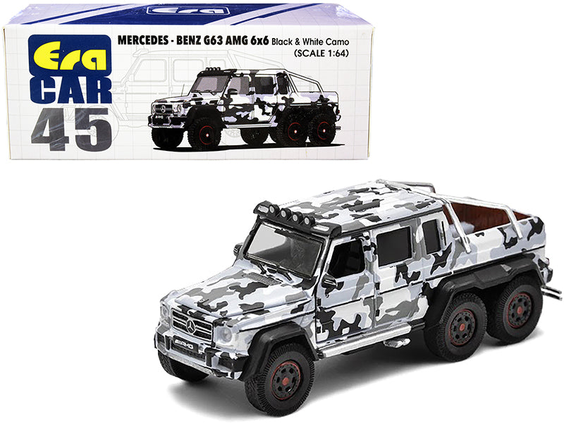 Mercedes Benz G63 AMG 6x6 Pickup Truck w Spotlight Black White Camo 1/64 Diecas
