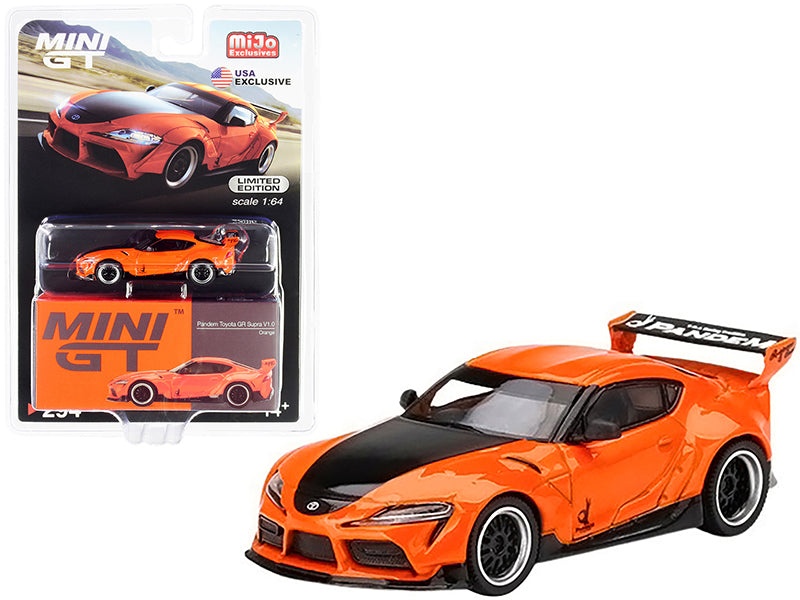 Toyota GR Supra V1.0 Pandem Orange Black 1/64 Diecast Car True Scale Miniatures