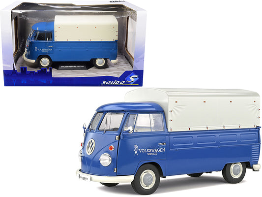 Volkswagen T1 Pickup Truck Blue w Canopy Volkswagen Service 1/18 Diecast Car So