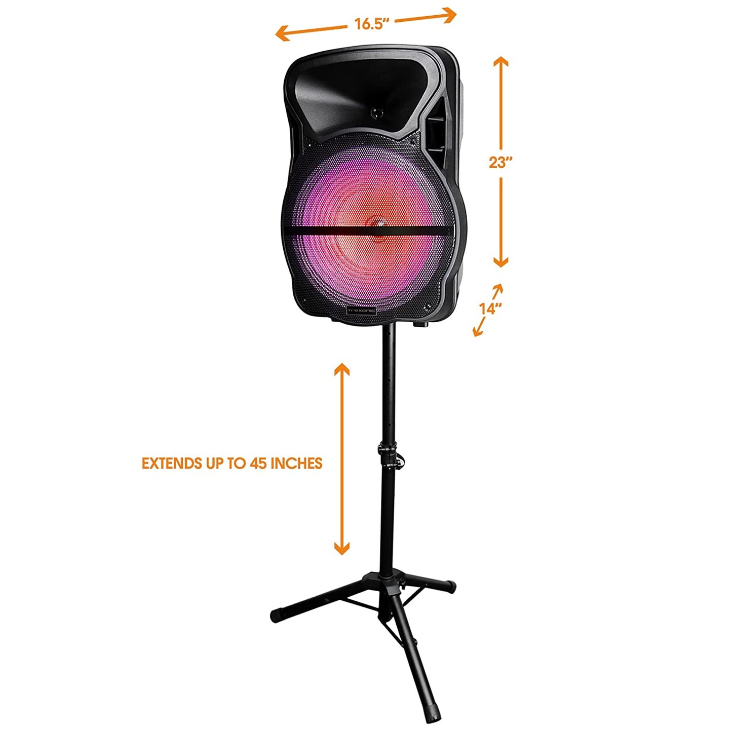 Trexonic 15" Portable Rechargeable Bluetooth PA DJ Party Speaker w Tripod Stand