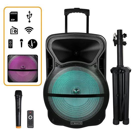 Trexonic 15" Portable Rechargeable Bluetooth PA DJ Party Speaker w Tripod Stand