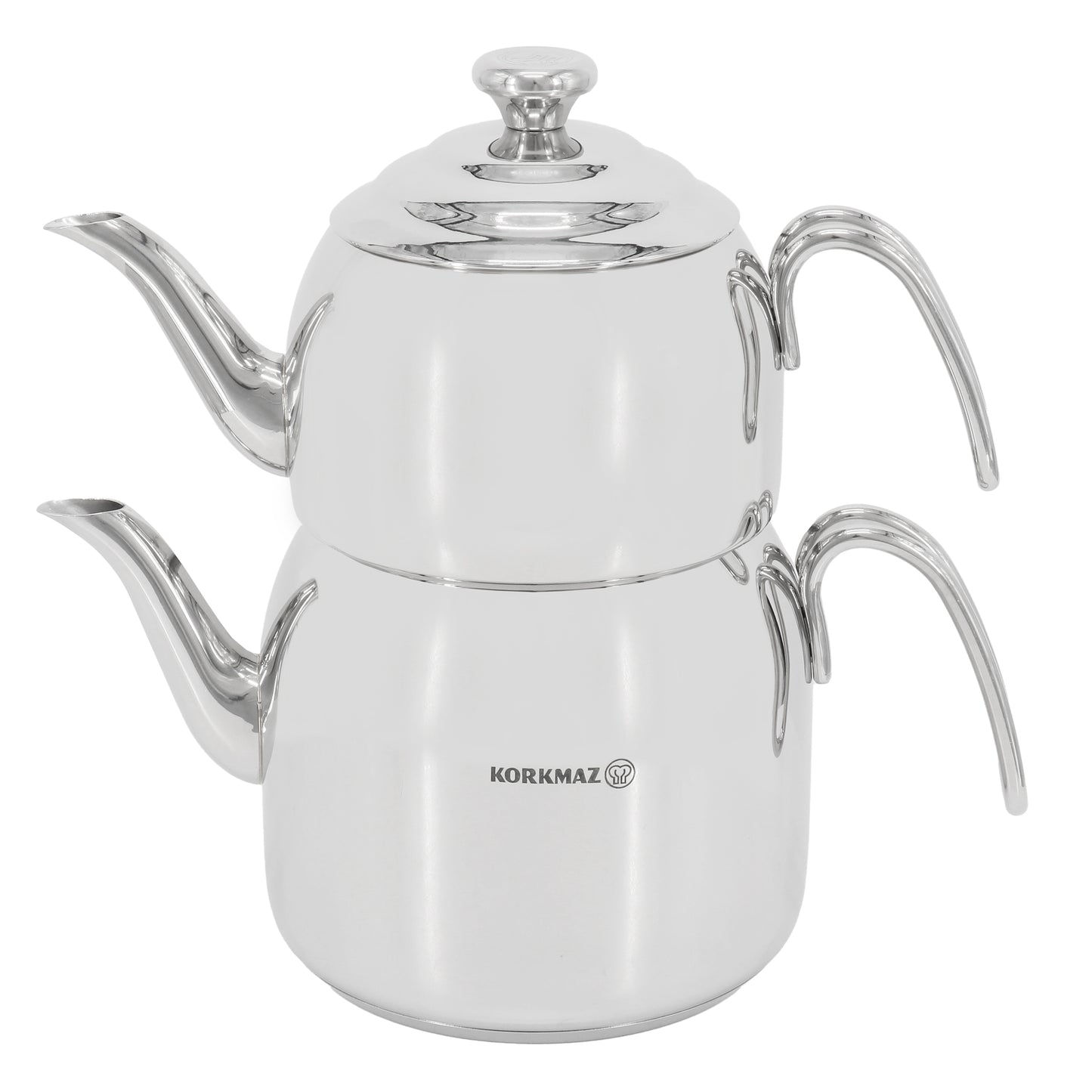 Korkmaz Droppa 2 pc 2 & 3.5 Liter Stainless Steel Mega Tea Pot Set