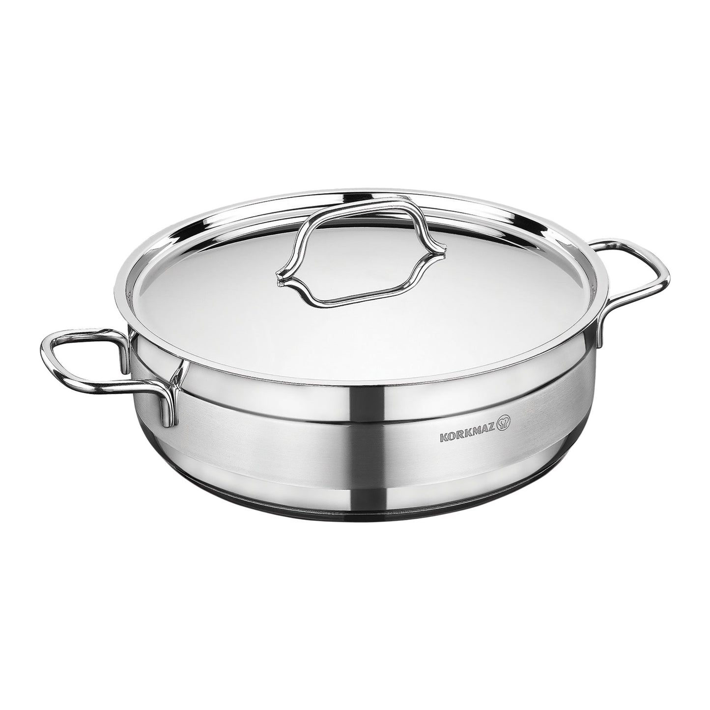 Korkmaz Alfa 2 Piece 7 Liter Stainless Steel Low Casserole Dish w Lid