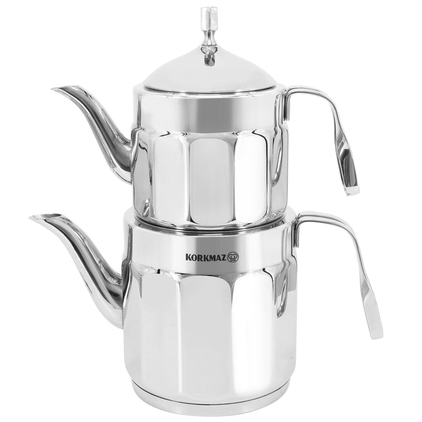 Korkmaz Nostaljia Maxi Stainless Steel 1.2 Liter Tea Pot & 2.2 Liter Kettle Set