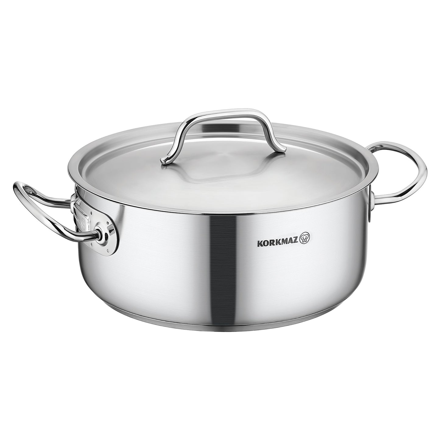 Korkmaz Gastro Proline 4.5 L Stainless Steel Low Casserole w Lid in Silver