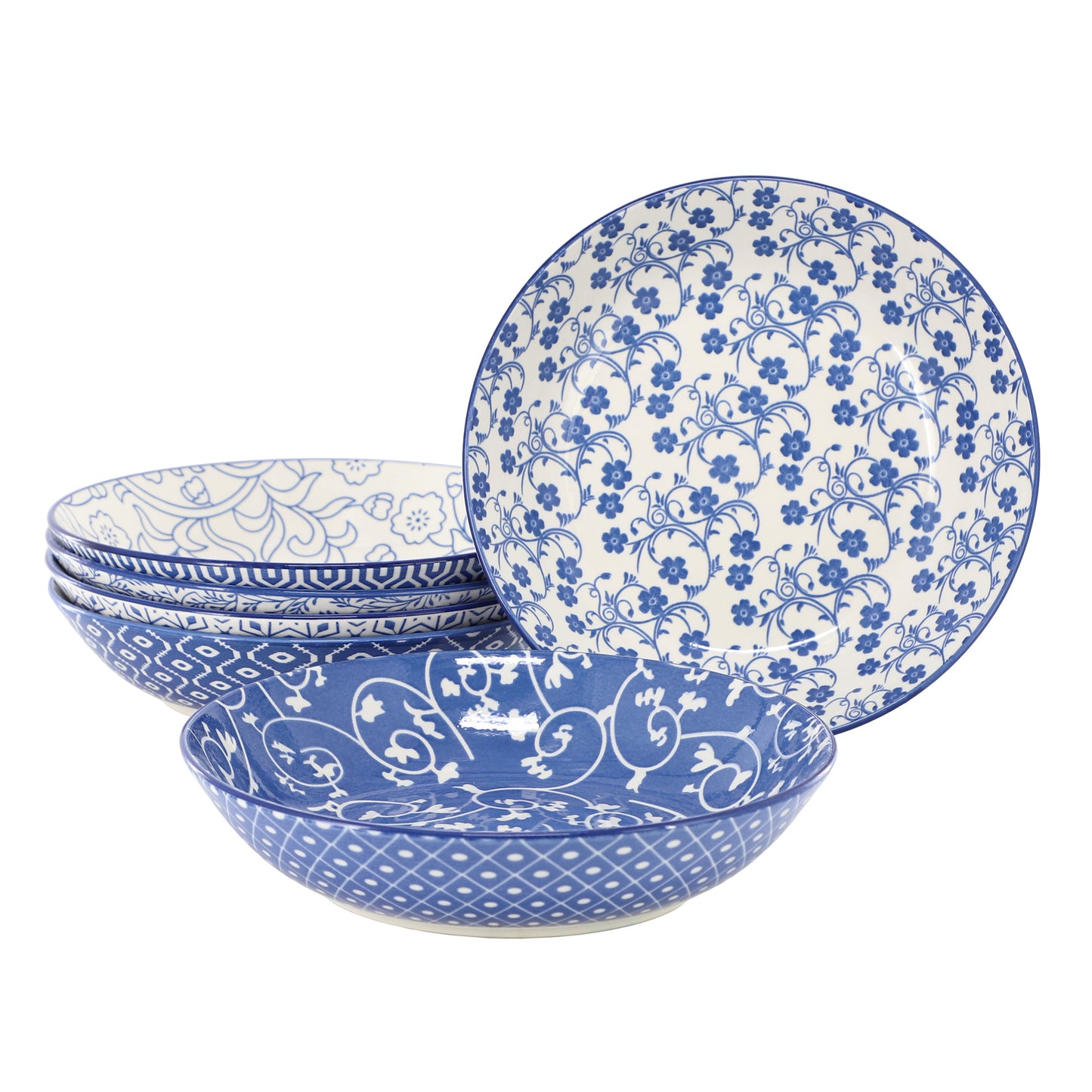 Elama Aurora 6 Piece Assorted Porcelain Bowl Set Blue