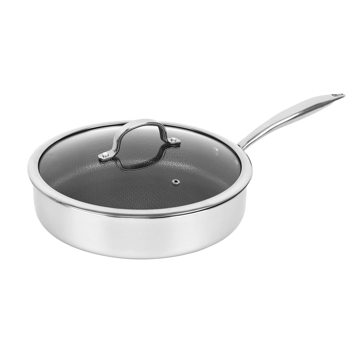 Brentwood 11" Hybrid Non-Stick Stainless Steel Deep Saute Pan w Glass Lid