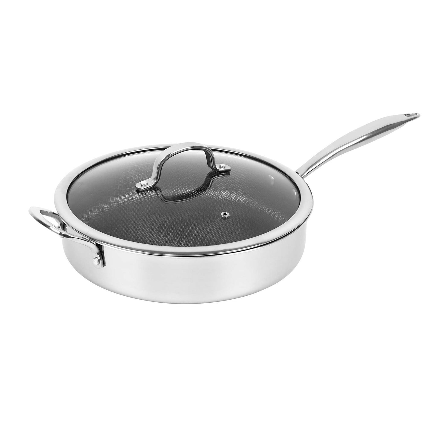 Brentwood 11" Hybrid Non-Stick Stainless Steel Deep Saute Pan 570°F w Glass Lid