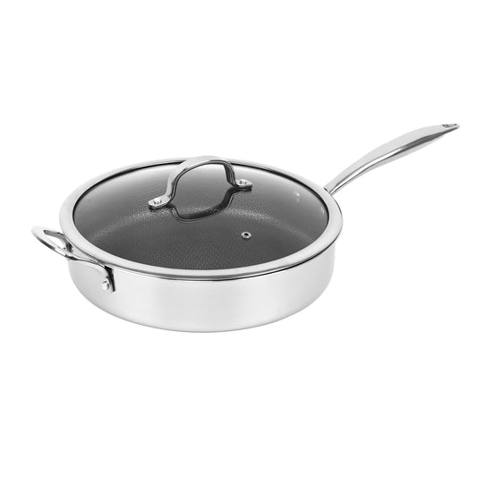 Brentwood 11" Hybrid Non-Stick Stainless Steel Deep Saute Pan 570°F w Glass Lid
