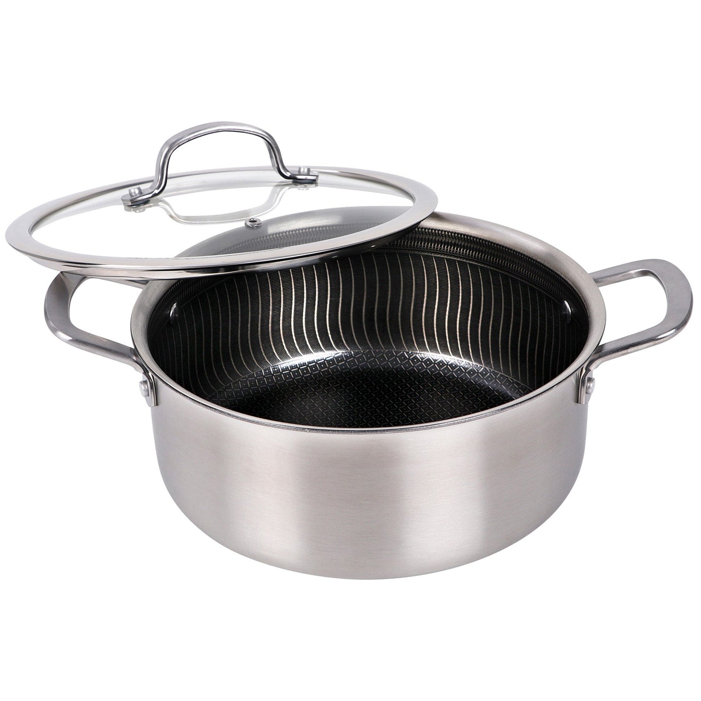 Brentwood 5 Quart 3-Ply Hybrid Non-Stick Stainless Steel Dutch Oven w Tempered G