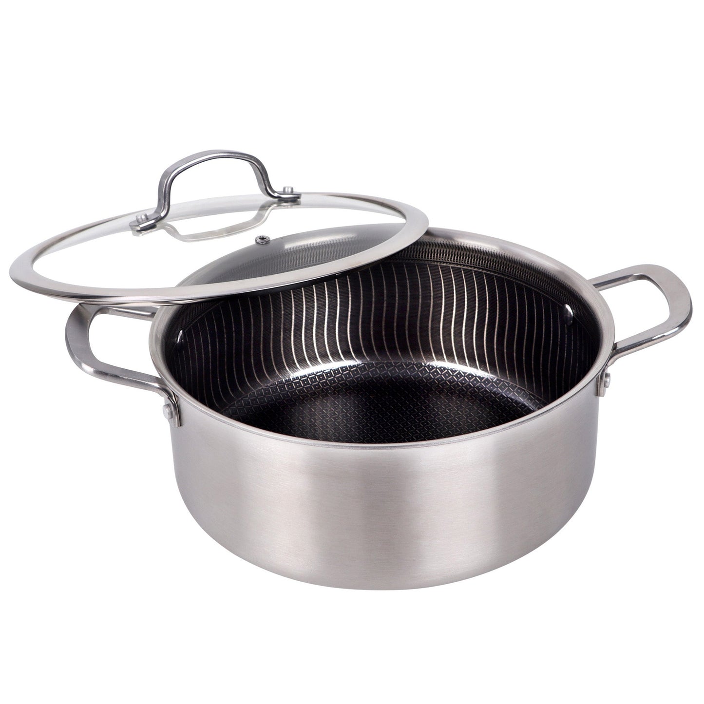 Brentwood 6 Quart 3-Ply Hybrid Non-Stick Stainless Steel Dutch Oven w Tempered G