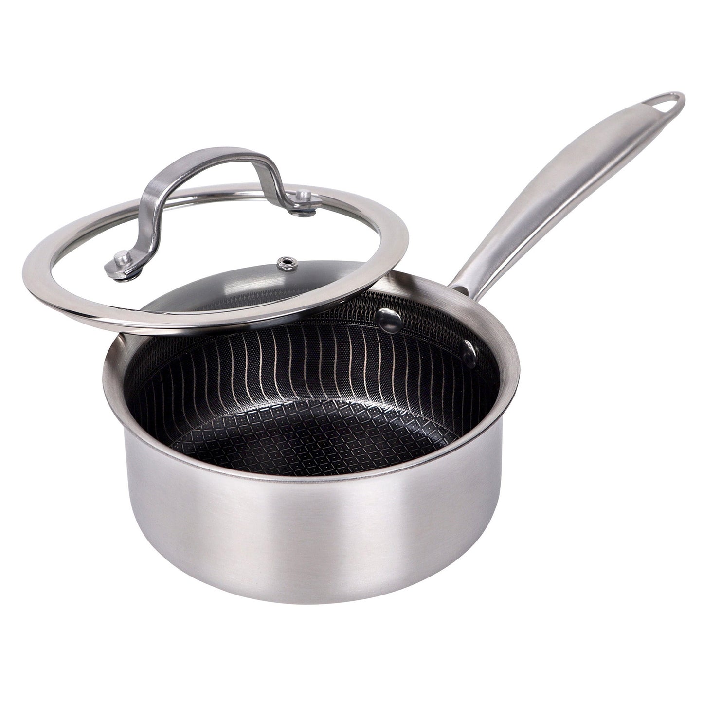 Brentwood 1.5 Quart 3-Ply Hybrid Non-Stick Stainless Steel Saucepan w Tempered G