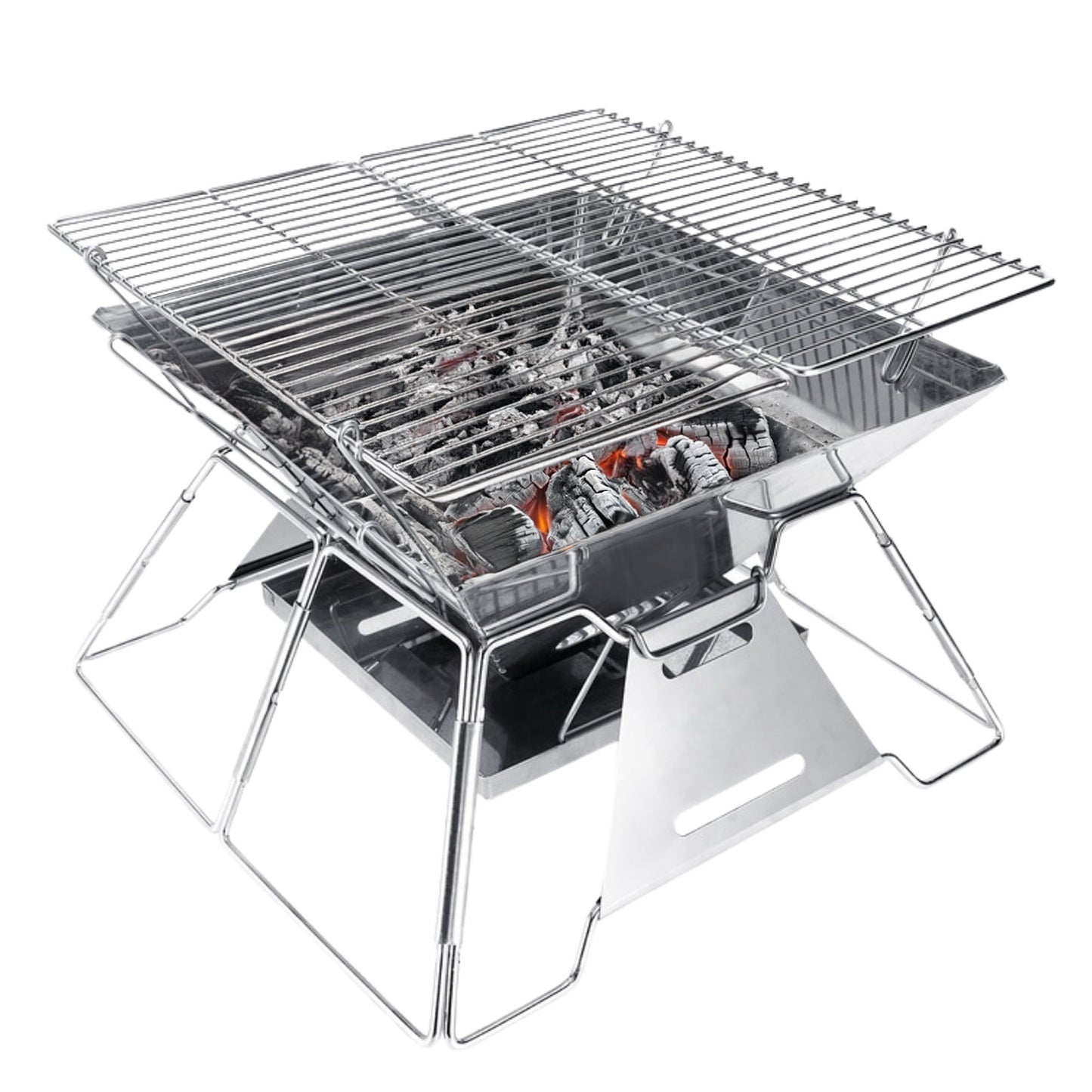Brentwood 14 x 14" Portable Stainless Steel Folding Charcoal BBQ Grill w Carry B