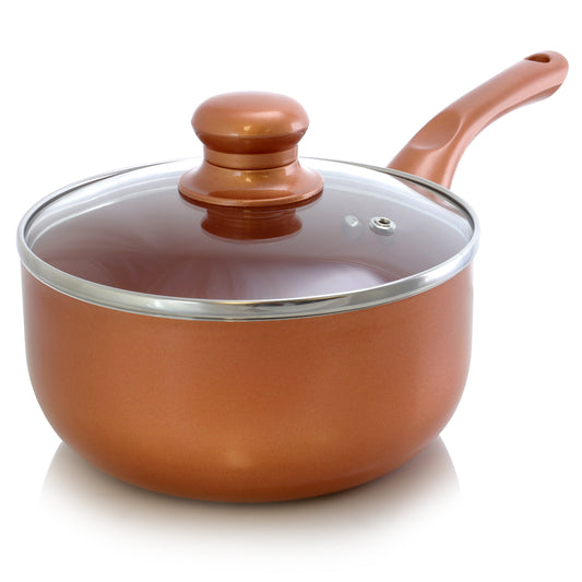 Better Chef 1.5 qt Copper Colored Ceramic Coated Saucepan w glass lid