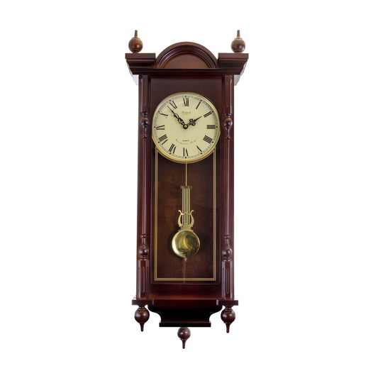 Bedford 31" Wall Clock Antique Mahogany Cherry Wood Finish w Pendulum Chimes