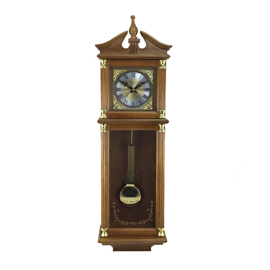 Bedford 34.5" Wall Clock Antique Harvest Oak Wood Finish w Pendulum & 4 Chimes