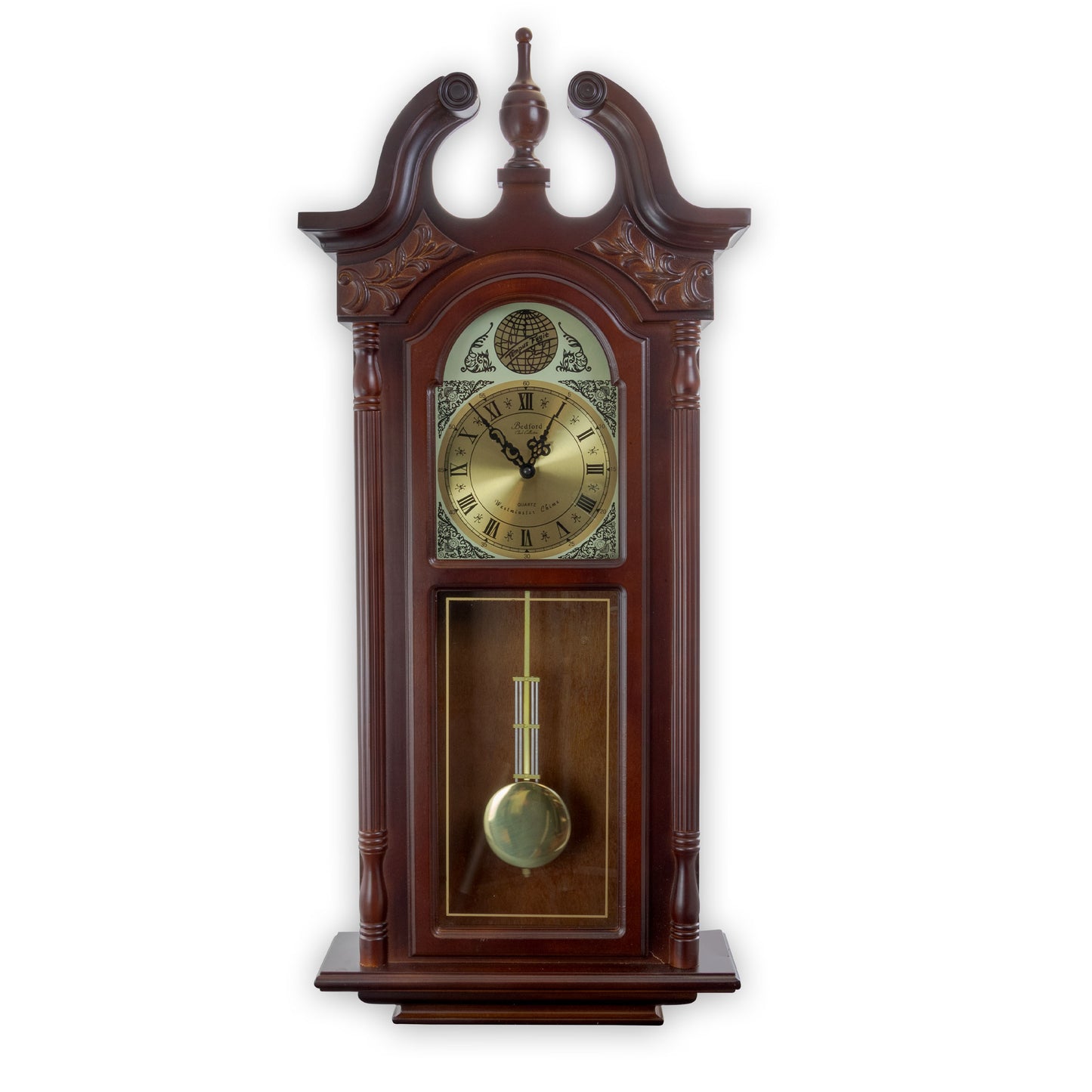 Bedford 38” Chiming Pendulum Grandfather Wall Clock Rich Cherry Oak Wood Finis