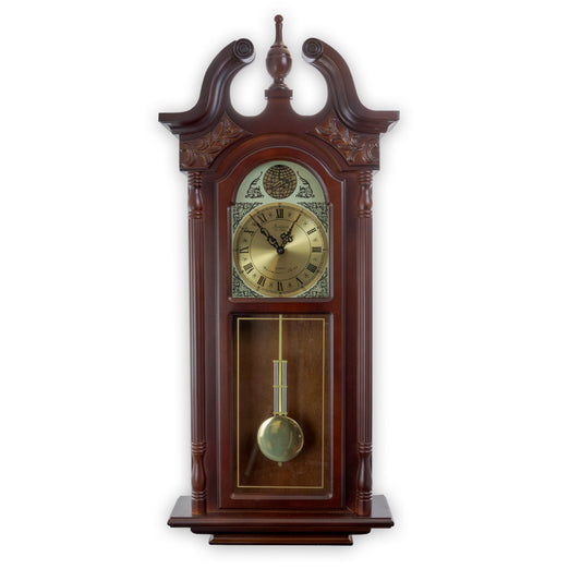 Bedford 38” Chiming Pendulum Grandfather Wall Clock Rich Cherry Oak Wood Finis