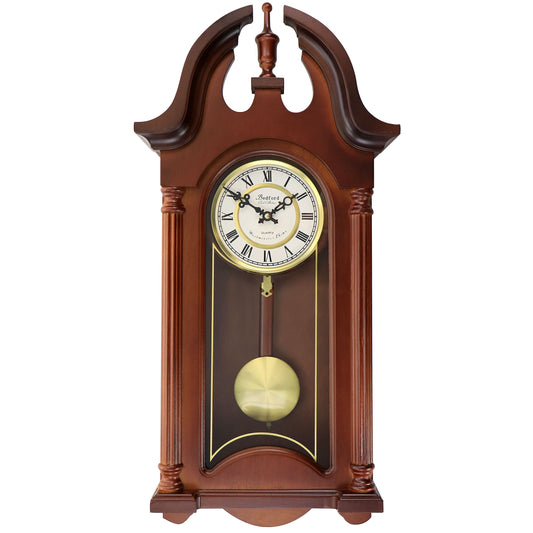 Bedford DELPHINE 27" Mahogany Wood Finish Swinging Pendulum Wall Clock w Chimes
