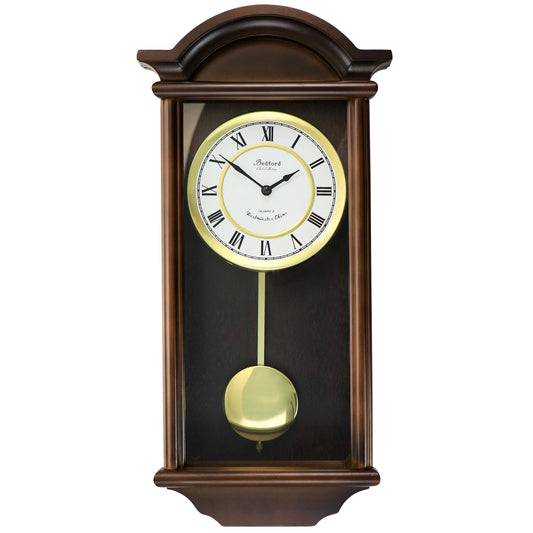 Bedford GEORGE 22" Chestnut Wood Swinging Pendulum Wall Clock w 4 Hourly Chimes