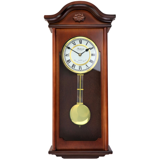 Bedford Jacob 22.75" Mahogany Wood Swinging Pendulum Wall Clock w Hourly Chimes