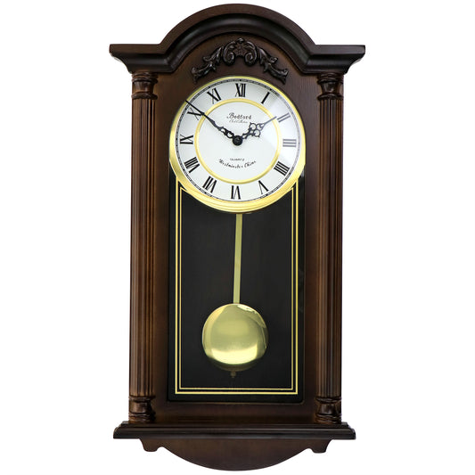 Bedford Noah 22" Chestnut Brown Wood Swinging Pendulum Wall Clock Hourly Chimes