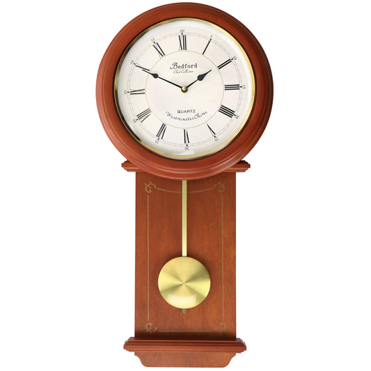 Bedford OLIVIA 24.5" Cherry Wood Chiming Swinging Pendulum Wall Clock w 4 Chimes