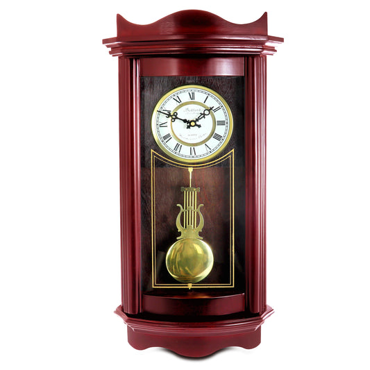 Bedford 25" Weathered Chocolate Cherry Wood Finish Wall Clock w Pendulum Chimes