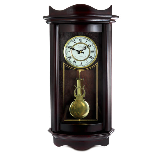 Bedford 25" Wall Clock Weathered Chocolate Cherry Finish w Pendulum Chimes