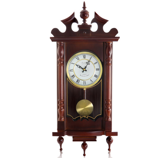 Bedford 31" Wall Clock in Cherry Oak Wood Finish with Pendulum and Hourly Chimes