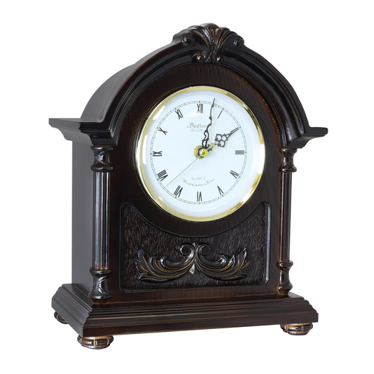 Bedford Clock Collection Wood Mantel Shelf Clock in a Dark Finish with 4 Chimes