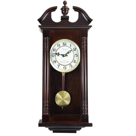 Bedford 27.5" Cherry Oak Wood Traditional Wall Clock w Pendulum & Hourly Chimes