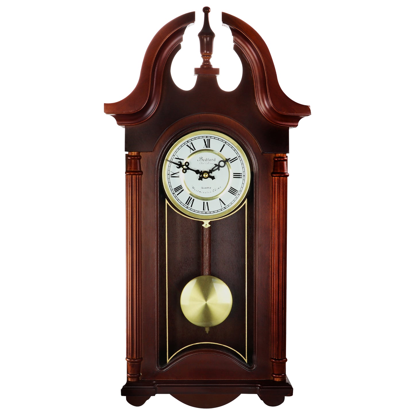Bedford 26.5" Wall Clock Colonial Mahogany Cherry Oak Finish Pendulum Chimes